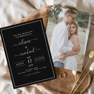 Budget Black White Wedding with Photo Invitation