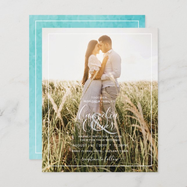Budget BLIZZARD BLUE Watercolor Beach Wedding (Front/Back)