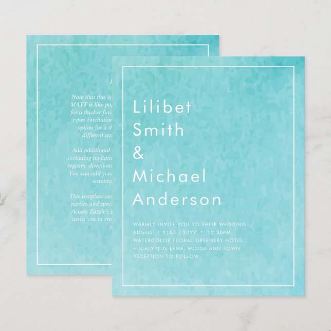 Budget BLIZZARD BLUE Watercolor Beach Wedding (Front/Back)
