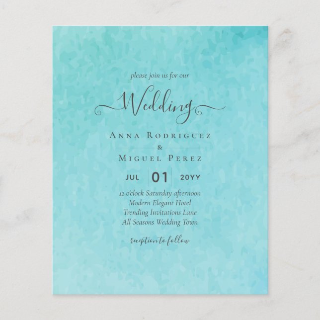 Budget BLIZZARD BLUE Watercolor Beach Wedding Flyer (Front)