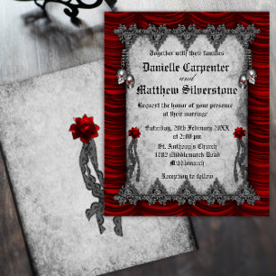 Budget Blood Roses and Red Silk Wedding Invitation Flyer