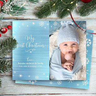 Budget Blue 1st Holiday Baby Photo Snowflakes Card