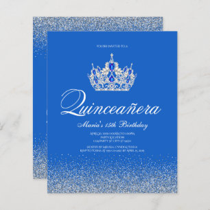 Budget Blue and Silver Quinceanera Invitations