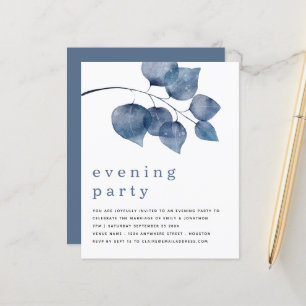 Budget Blue Artsy Foliage Evening Party Invite