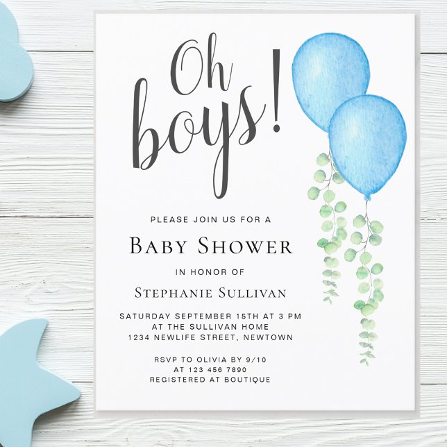 Budget Blue Balloon Twins Baby Shower Invitation (Creator Uploaded)