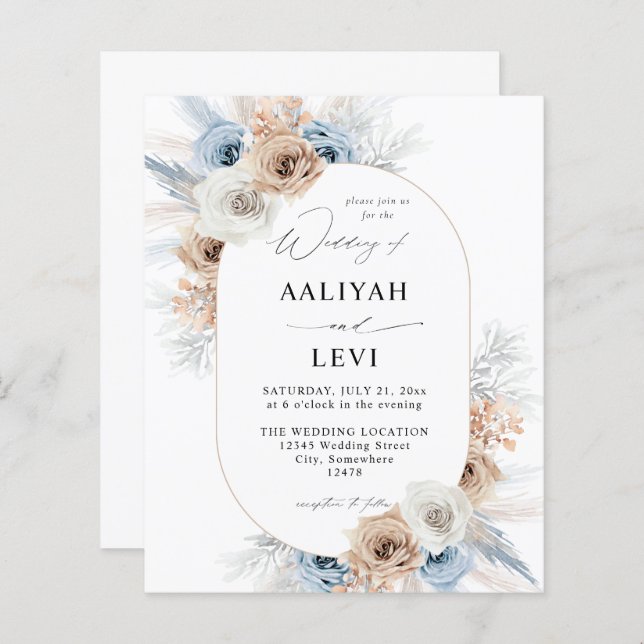 Budget Blue & Beige Boho Floral Wedding 2 (Front/Back)