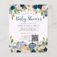 Budget Blue Blush Pink Floral Pumpkin Baby Shower