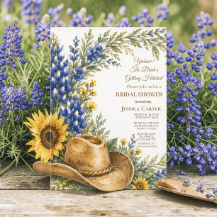 Budget Blue Bonnet Sunflower Bridal Shower  Invitation
