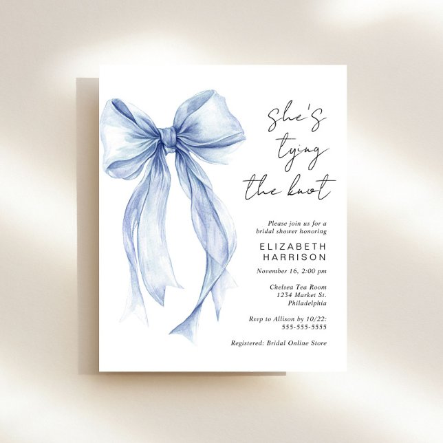 Budget Blue Bow Watercolor Bridal Shower Invite (Creator Uploaded)