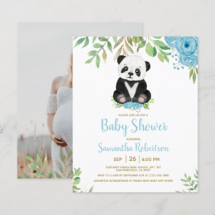 Budget Blue Boy Bear Floral Baby Shower Invitation