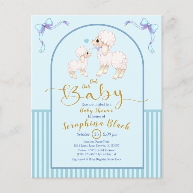 BUDGET Blue Boy Lamb Baby Shower Invitation (Front)