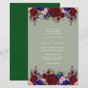 BUDGET Blue Burgundy Floral Wedding Invite A9