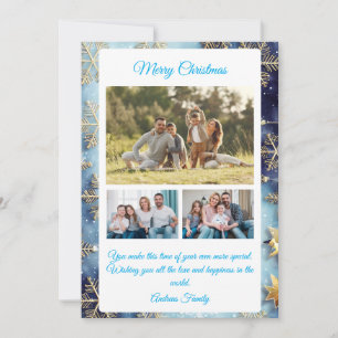 Budget Blue Christmas Plaid 3 Photo Holiday Card