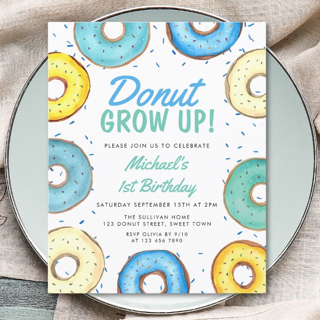 Budget Blue Doughnut 1st Birthday Invitation (Creator Uploaded)