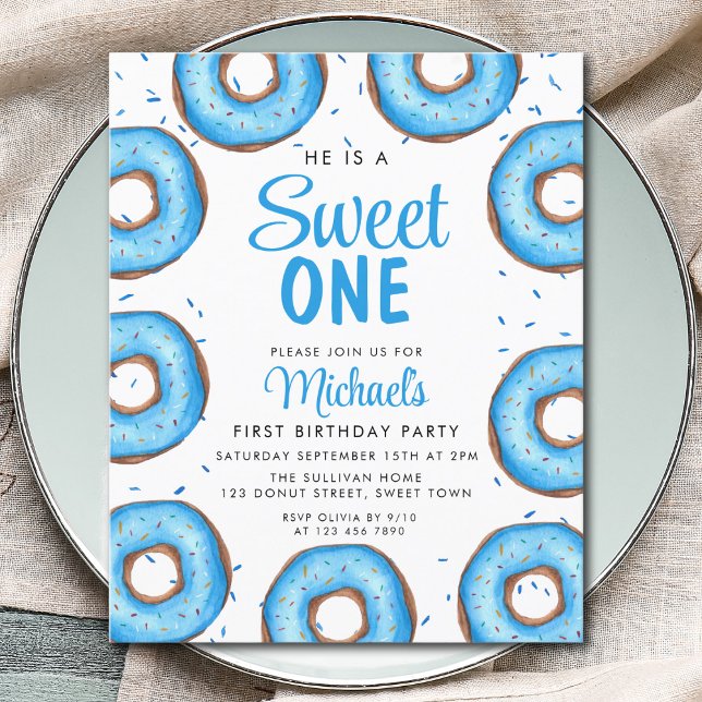 Budget Blue Doughnut Boy's First Birthday Invitati (Creator Uploaded)