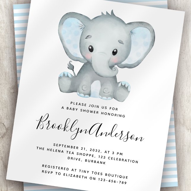 BUDGET Blue Elephant Baby Shower Invitation (Creator Uploaded)
