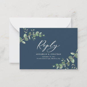 budget blue Eucalyptus Greenery Wedding reply Card