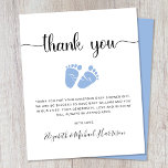Budget Blue Feet Baby Boy Shower Thank You Card<br><div class="desc">Thank your baby boy shower guests with this budget-friendly cute thank you card with "thank you" in a stylish script with swashes and a blue watercolor of baby feet. Underneath you can easily personalize your thank you message or leave blank for a handwritten note. This budget semi-gloss paper is similar...</div>
