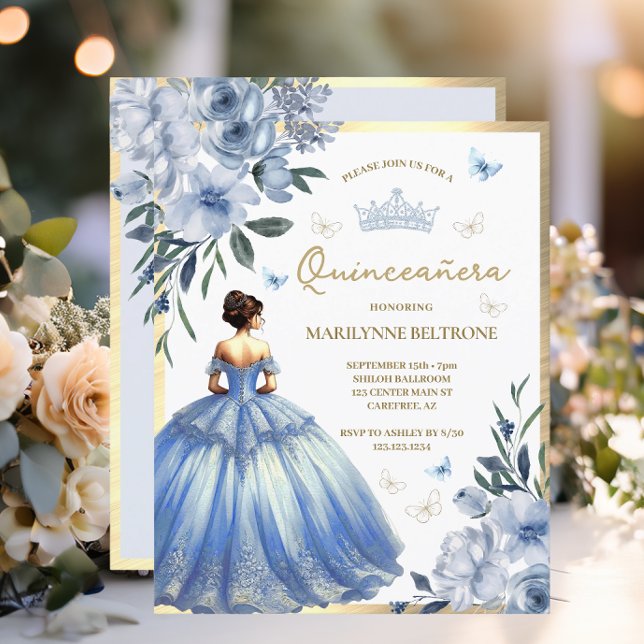 Budget Blue Floral Dress Butterfly Quinceañera  (Creator Uploaded)