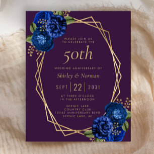 Budget Blue Floral Gold Purple 50th Anniversary