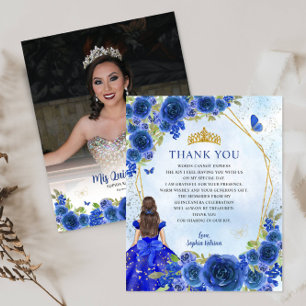 Budget Blue Floral Quinceañera Photo Thank You