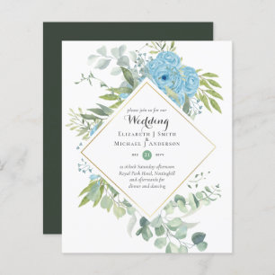 BUDGET Blue Floral Wedding Invitations Eucalyptus