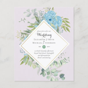 BUDGET Blue Floral Wedding Invitations Eucalyptus Flyer