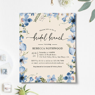 Budget Blue Florals Bridal Brunch Beige Invitation