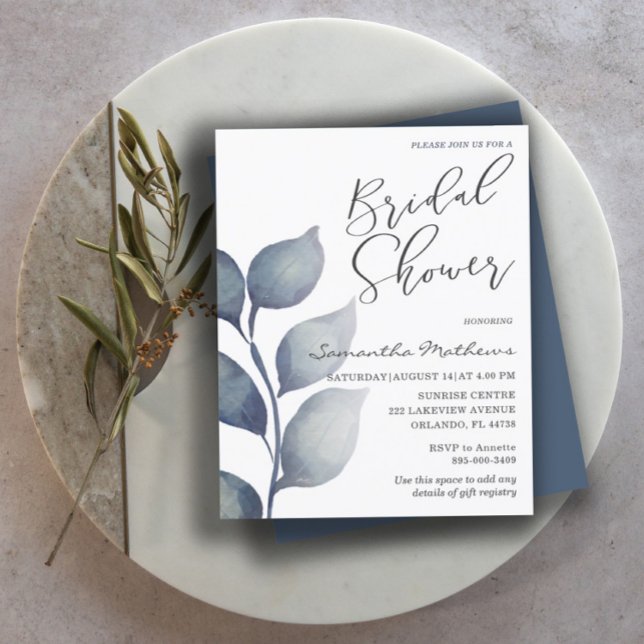 Budget Blue Foliage Bridal Shower Invitation (Creator Uploaded)