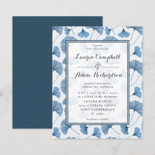 Budget Blue Foliage Watercolor Wedding Invitation