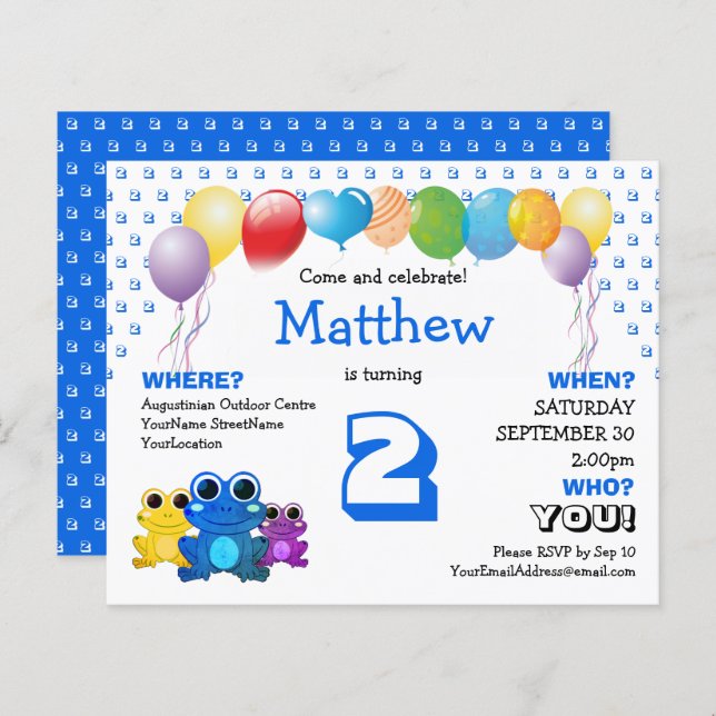 Budget Blue Frog Boys Birthday Invitation (Front/Back)