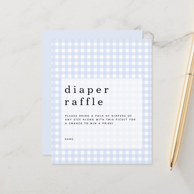 Budget Blue Gingham Diaper Raffle enclosure (Front/Back In Situ)