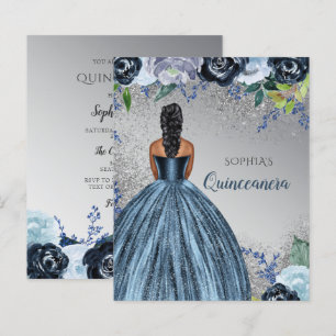 Budget blue Glitter Dress Quinceañera Invitation