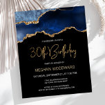 Budget Blue Gold Agate 30th Birthday Invitation<br><div class="desc">This trendy 30th birthday invitation features a watercolor image of an agate geode in shades of blue with faux gold highlights. The words "30th Birthday" appear in faux gold glitter in decorative modern handwriting font. Customise it with the name of the honoree in gold coloured text and the details in...</div>