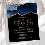 Budget Blue Gold Agate 40th Birthday Invitation<br><div class="desc">This trendy 40th birthday invitation features a watercolor image of an agate geode in shades of blue with faux gold highlights. The words "40th Birthday" appear in faux gold glitter in decorative modern handwriting font. Customise it with the name of the honoree in gold coloured text and the details in...</div>