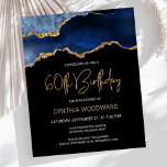 Budget Blue Gold Agate 60th Birthday Invitation<br><div class="desc">This trendy 60th birthday invitation features a watercolor image of an agate geode in shades of blue with faux gold highlights. The words "60th Birthday" appear in faux gold glitter in decorative modern handwriting font. Customise it with the name of the honoree in gold coloured text and the details in...</div>