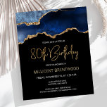 Budget Blue Gold Agate 80th Birthday Invitation<br><div class="desc">This trendy 80th birthday invitation features a watercolor image of an agate geode in shades of blue with faux gold highlights. The words "80th Birthday" appear in faux gold glitter in decorative modern handwriting font. Customise it with the name of the honoree in gold coloured text and the details in...</div>