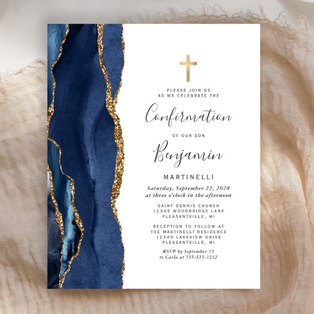  Budget Blue Gold Agate Confirmation Invitation (Creator Uploaded)