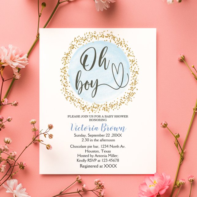 Budget Blue Gold Baby Shower Oh boy Invitation (Creator Uploaded)