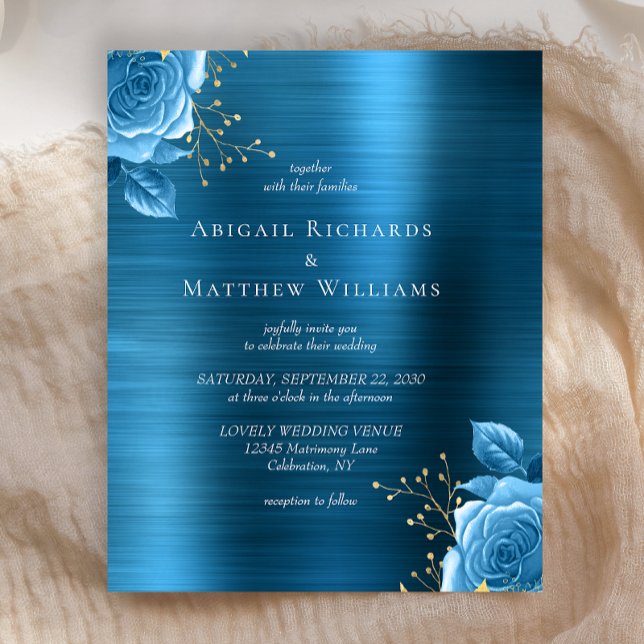 Budget Blue Gold Floral Teal Brushed Metal Wedding (Creator Uploaded)