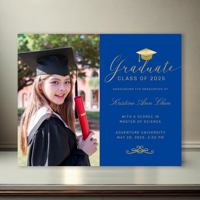 Budget Blue Gold Formal Script Photo Graduation  (Budget Blue Gold Formal Script Photo Graduation)