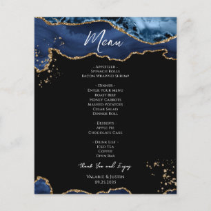 Budget Blue Gold Glitter Marble Wedding Menu