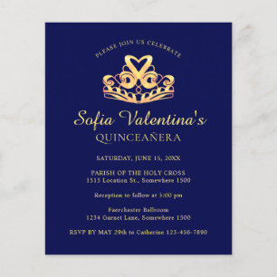 Budget Blue Gold Tiara Quinceanera Invitation