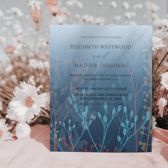 Budget Blue Grasses & Foliage Wedding Invitation (Creator Uploaded)