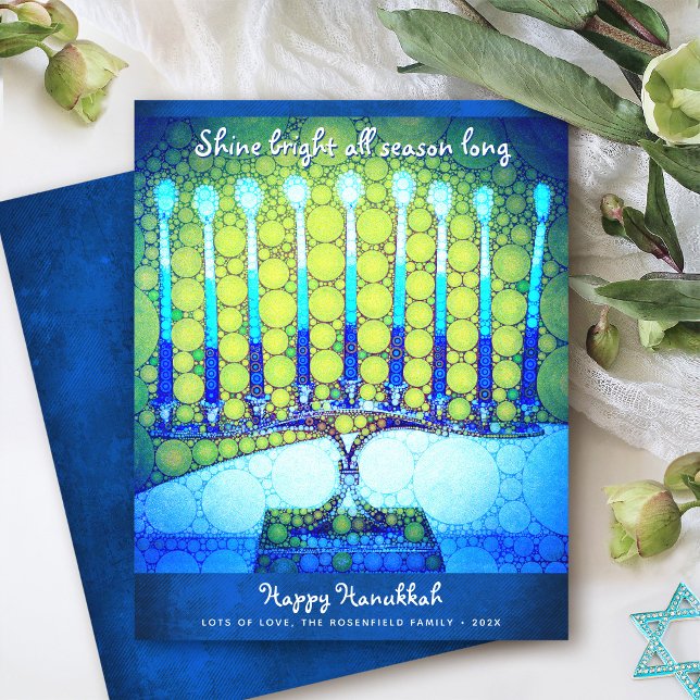 Budget Blue Hanukkah Menorah Shine Bright Card (Creator Uploaded)