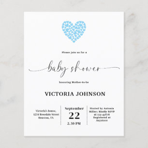 Budget Blue Heart Baby Shower Party Invitation