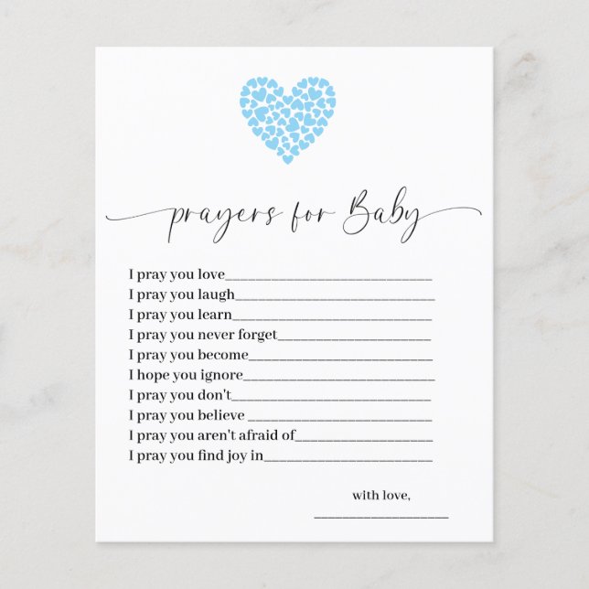 Budget Blue Heart Prayers for Baby Shower Card (Front)