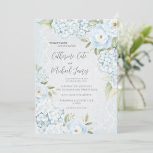 Budget Blue Hydrangea Elegant Floral Lace Wedding  Invitation