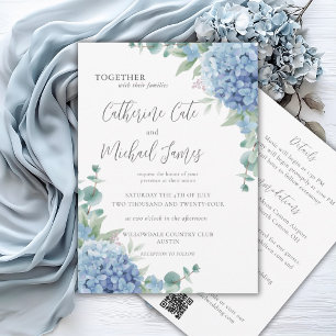 Budget Blue Hydrangea Floral Elegant Wedding Invitation