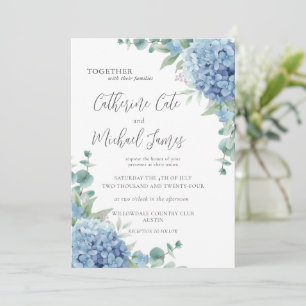 Budget Blue Hydrangea Floral Elegant Wedding Invitation